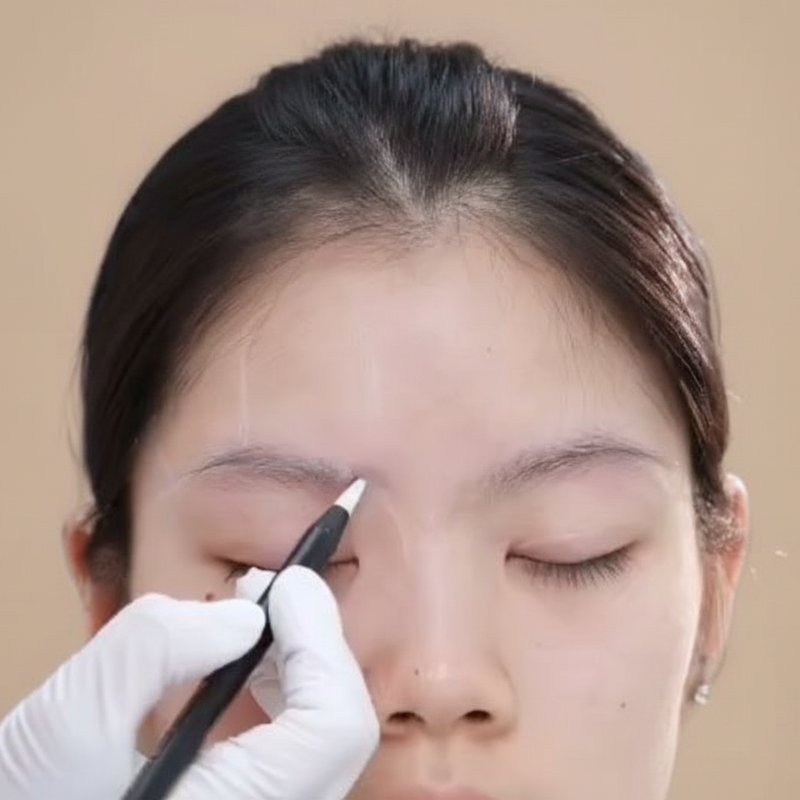 A guest's eyebrows are mapped and measured before semi-permanent brow embroidery